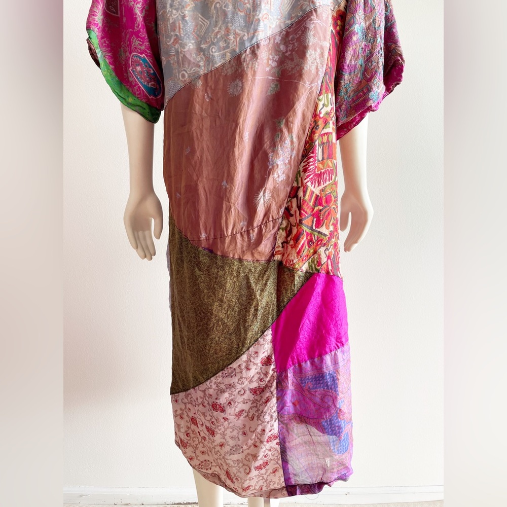 Sacred Threads Silk Kimono Robe Multicolor Patchwork Small - Picture 11 of 16